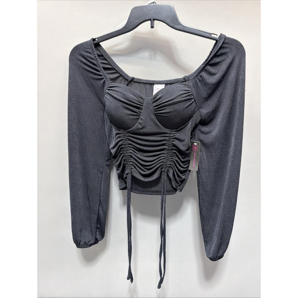 No Boundaries Black Off the Shoulder Padded Long Sleeve Peasant Blouse S New